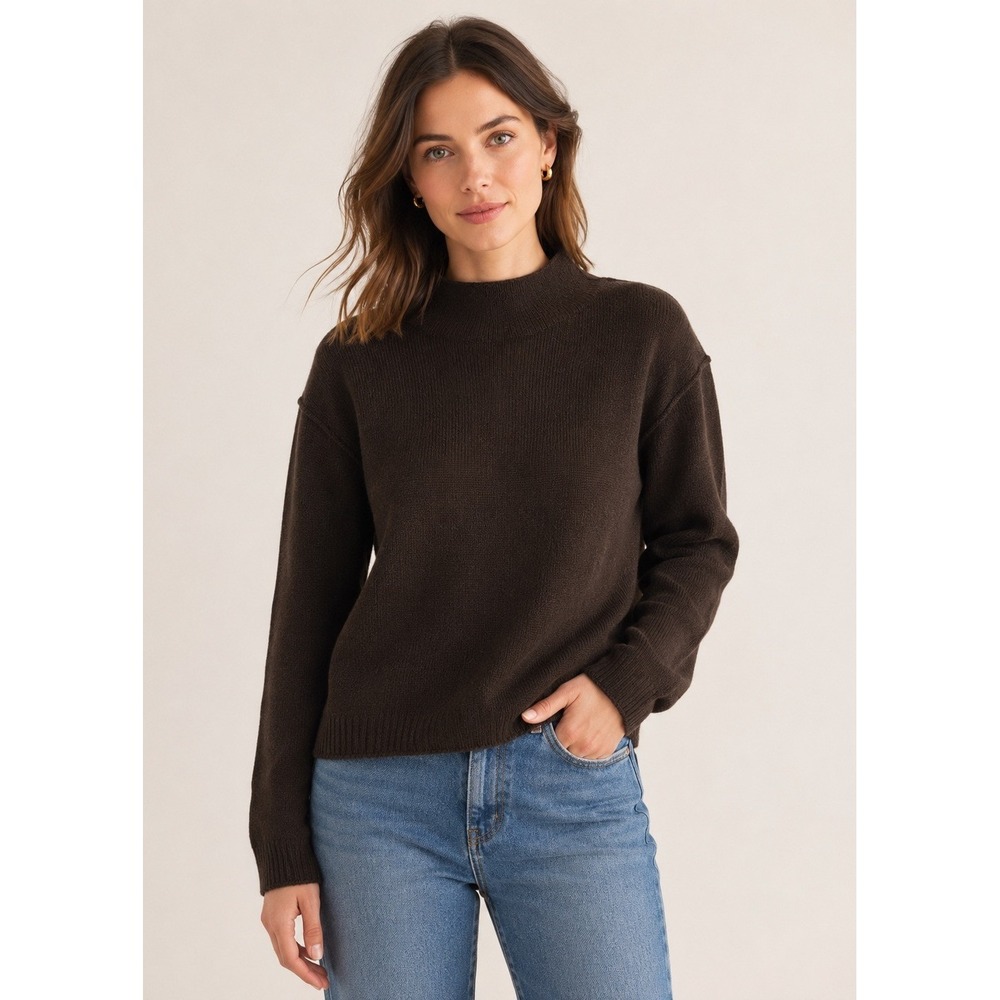 Massimo Dutti Mock Neck Sweater Women Small Brown Knit Wool Cashmere Pullover